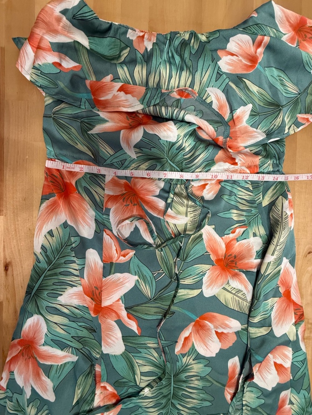 Tropical Floral Strapless Maxi Dress Green Orange Boho Beach Resort Size Sm EUC - Picture 7 of 8